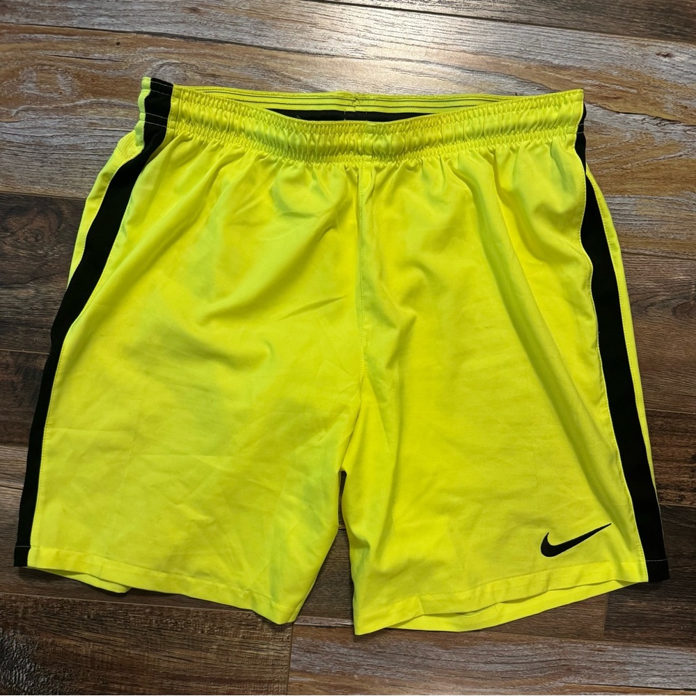 Nike Neon Yellow with Black Accent Stripes Athletic Shorts